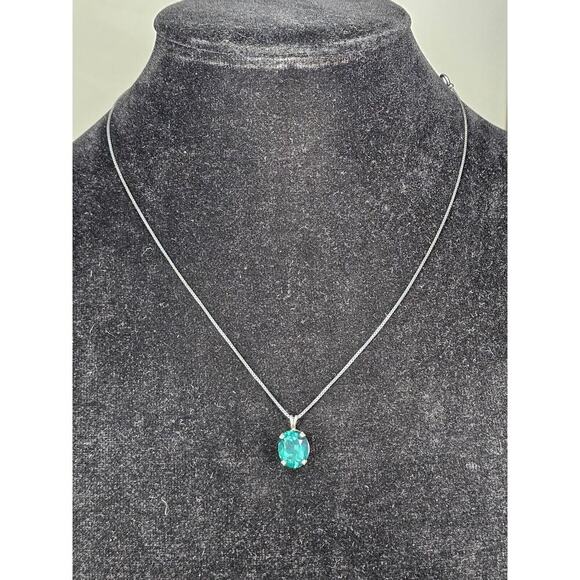 Vintage 925 Sterling Silver Green Topaz Pendant & 18" Box Chain [Heavy Tarnish] - Picture 6 of 7